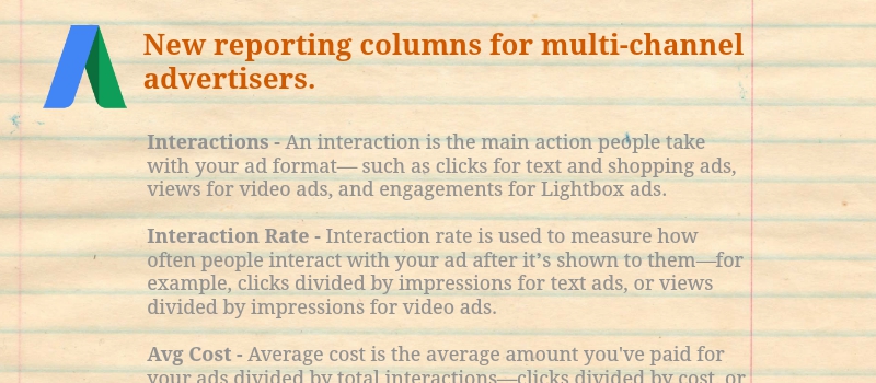 Google AdWords（Google広告）の表示項目に新たにインタラクション（操作）が追加。マルチチャネルでも把握が容易に